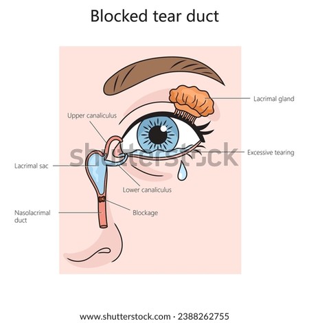 blocked tear duct structure diagram hand drawn schematic vector illustration. Medical science educational illustration