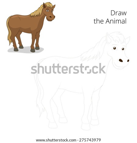 Draw the animal horse educational game vector illustration