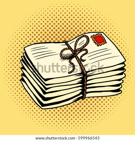 Pile of mail letters pop art style. Hand drawn comic book imitation vector illustration