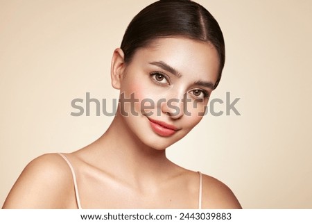 Similar – Image, Stock Photo Close up woman portrait mouth with tongue in corner of mouth