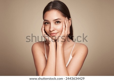 Similar – Image, Stock Photo Close up woman portrait mouth with tongue in corner of mouth