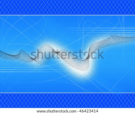 very nice horizontal blue background with wave, lines and halftone elements