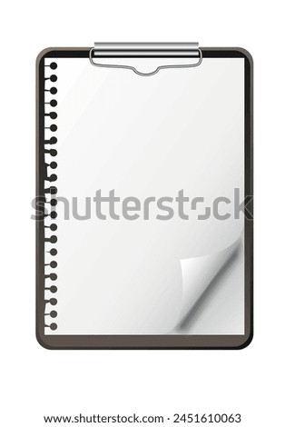 Vector image of the brown folder with the metal clip (holder) with the white paper sheets.