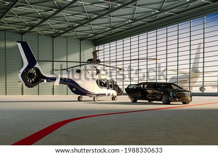 3d render of luxury limousine and private helicopter in white background Foto stock © 
