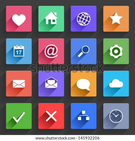 Vector Application  Web Icons Set in Flat Design with Long Shadows