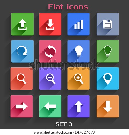 Vector Application  Web Navigation Icons Set in Flat Design with Long Shadows