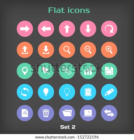 Vector Round Flat Icon Set ?2 in Color Variation
