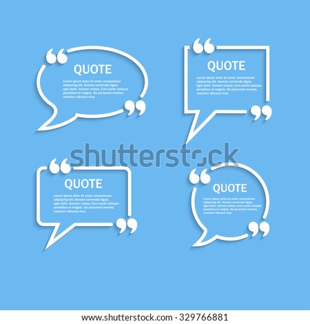 Quote outline speech bubbles with commas set, vector template