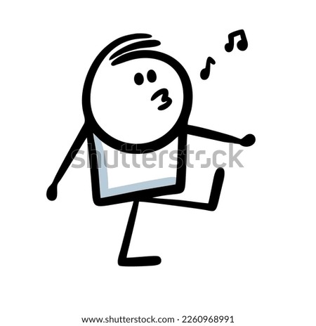 Hand drawn doodle carefree unemployed character walks and whistles a melody. Vector illustration of man after work.