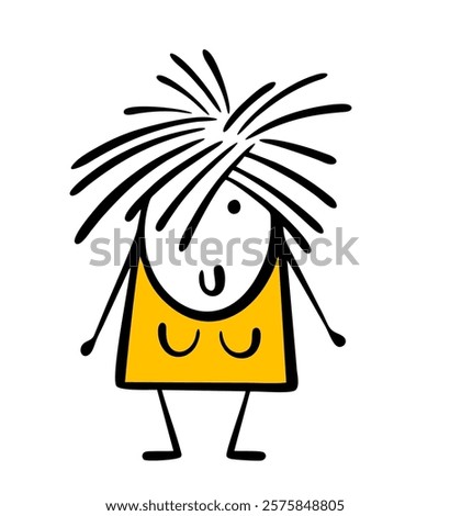 Cartoon shaggy, unkempt woman. Vector illustration of  girl going to get a haircut and have her hair done at a hairdresser. Isolated caricature on white background.