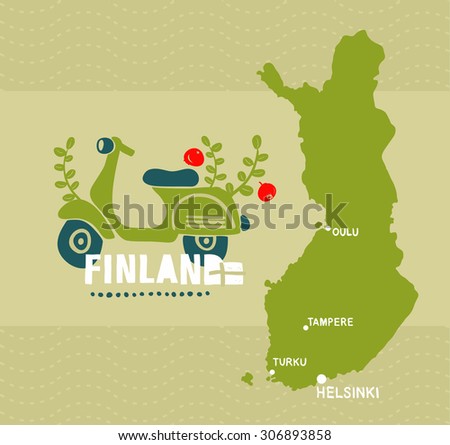 Map of Finland and emblem print. Vector illustration.