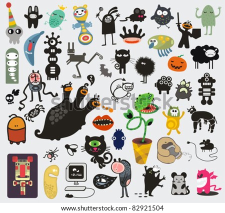 Big set of different cute monsters. Vector icons for your design.