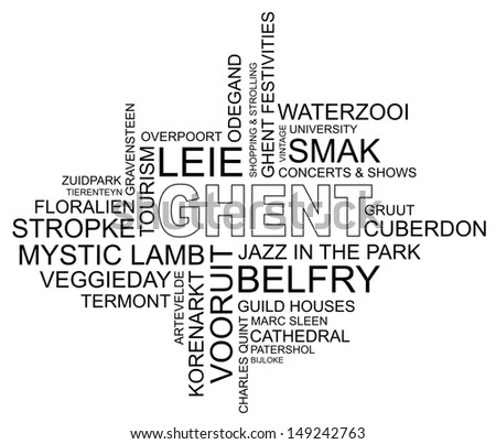 word cloud around ghent, city in belgium, flanders, vector