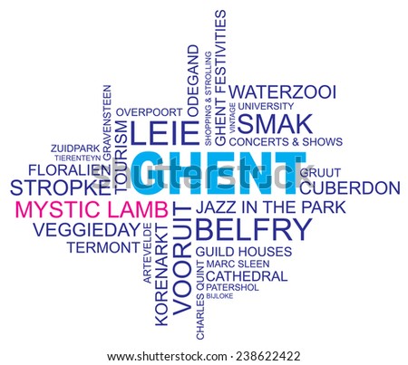 word cloud around ghent, city in belgium, flanders, vector, eps10