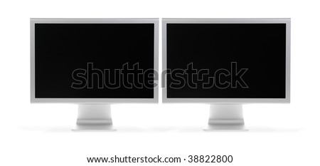 Front shot of dual flat panel monitors (LCD). Isolated on white. EXTRA HI-RES!