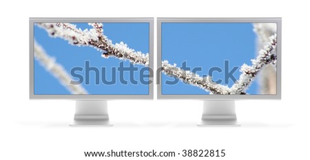 Front shot of dual flat panel monitors (LCD). Isolated on white. EXTRA HI-RES!