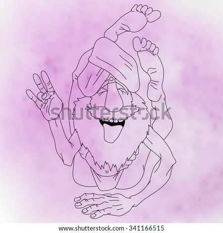 Cartoon Vector Illustration of Funny Indian Man Practicing Yoga Position, Asana on purple background