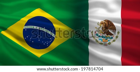 Brazil vs Mexico flags concept for soccer (football) matches