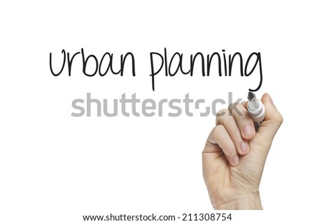 Hand writing urban planning on a white board
