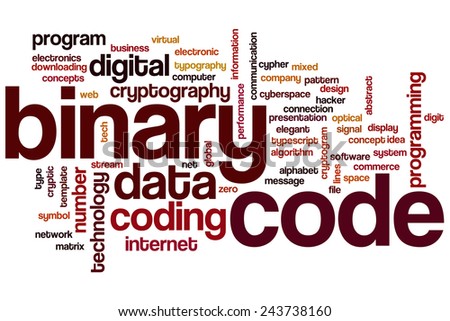 Binary code word cloud concept with data coding related tags