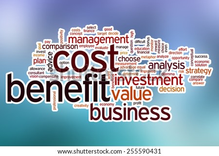 Cost benefit word cloud concept with abstract background