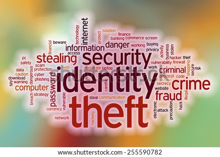 Identity theft word cloud concept with abstract background