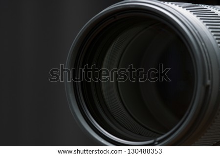 Closeup of the front glass element on a telephoto lens.