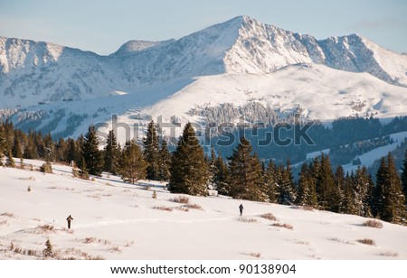 A pair of cross country skiers travel throught Colorado back country