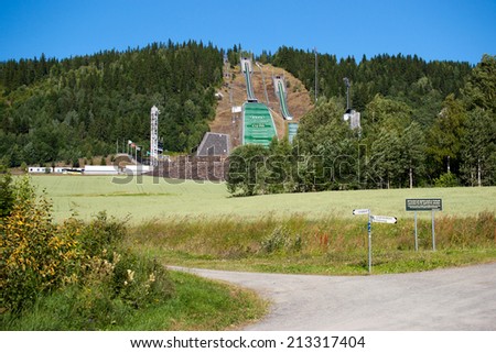 LILLEHAMMER, NORWAY - JULY 21, 2013: Abandoned Winter Olympic Games Ski Jumping Springboard, on July 21, 2013 in Lillehammer, Norway.