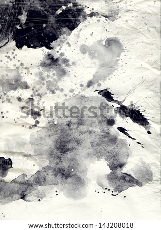 Abstract black and white watercolor background on grunge paper texture