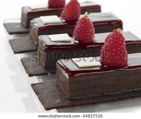 Chocolate dessert in a row