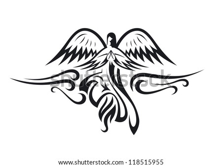 Black and white angel silhouette. Isolated vector - stock vector