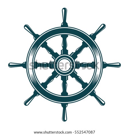Ship steering wheel. Vintage vector illustration isolated