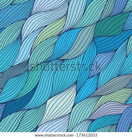 Seamless wave hand-drawn pattern, waves background (seamlessly tiling).Can be used for wallpaper, pattern fills, web page background,surface textures. Gorgeous seamless floral background