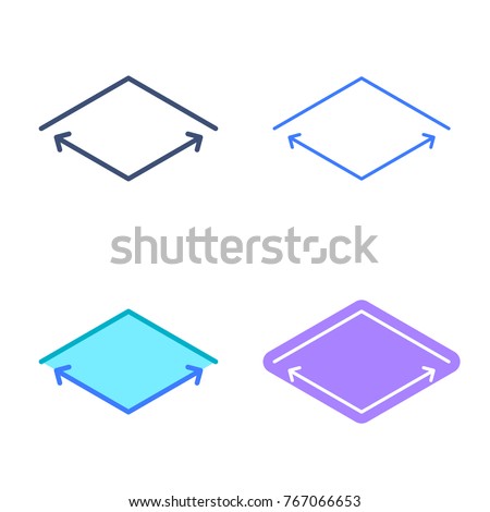 Square concept linear symbols. Area and acreage line symbols and pictograms. The place size dimension and measuring vector outline icon set. Thin contour infographic elements for web design, networks.