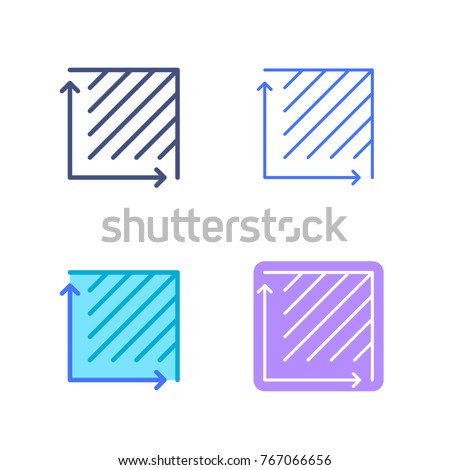 Area concept linear symbols. Square and acreage line symbols and pictograms. The place size dimension and measuring vector outline icon set. Thin contour infographic elements for web design, networks.