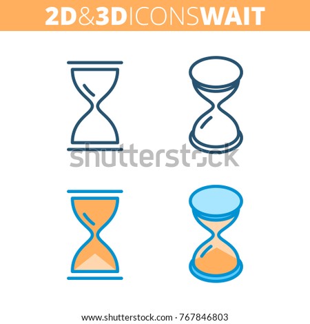The hourglass. Flat and isometric 3d outline icon set. The sandglass, timer, pause and waiting concept line pictograms. Vector linear infographic element for web design, social media, presentation.
