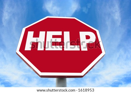 Help sign on an octagonal stop sign background.