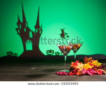 Halloween haunted house a witch and candy sweets