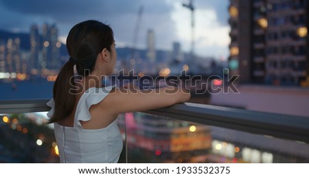 Similar – Image, Stock Photo People looking from balcony to landscape