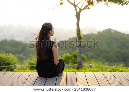 Similar – Foto Bild Tourist mit Blick auf Bergwasserfall