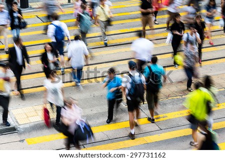 Busy Crossing Street in Hong Kong, China