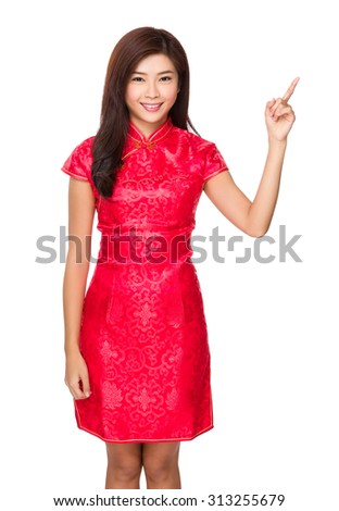 Young chinese girl with finger point up