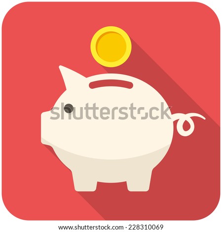 Piggy bank icon (flat design with long shadows)