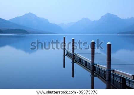 Serene Lake Scene with Floating Dock (Lake McDonald, Glacier National Park)