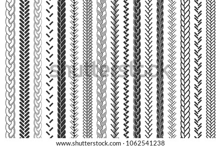 Plait and braids pattern brush set of braided ropes vector illustration Foto stock © 