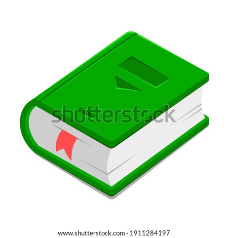 Book in green cover with red bookmark isometric style