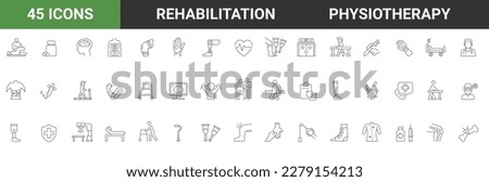 Physiotherapy, rehabilitation, prosthetics line icons set. editable stroke Vector illustration