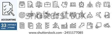 Accounting line web icons Money and Coins. Audit, financial report editable stroke outline icons set