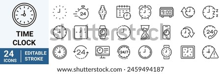 Time and Clock web icons in line style. Calendar, timer, time, stopwatch, countdown, collection. editable. Vector illustration.